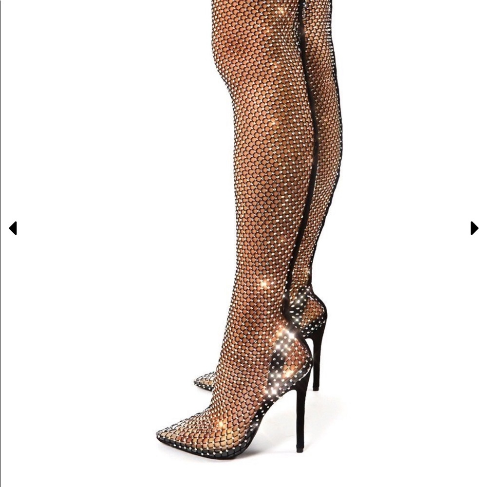 Public Desire “Deal Breaker” fishnet thigh boots